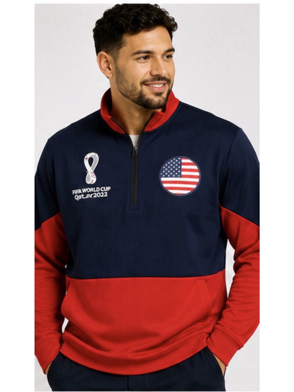 FIFA World Cup Qatar 2022 USA Quarter Zip Pullover Jacket Men’s XL Red